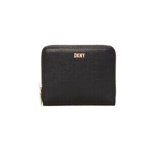 New DKNY Boxed Small Zip Around Wallet Leather Black